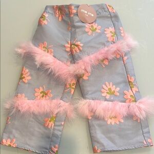 Imo Imo Floral Pants with Pink Fur Accents